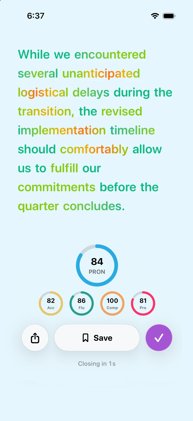 Vernato app: Pronunciation assessment example